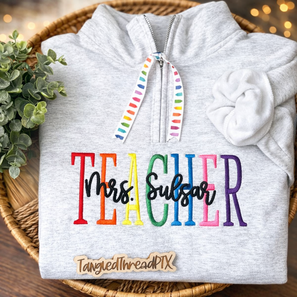 TEACHER -Primary Colors - Embroidered -Personalized