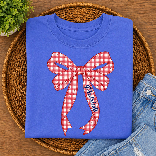 Patriots Gingham Bow - Flo Blue