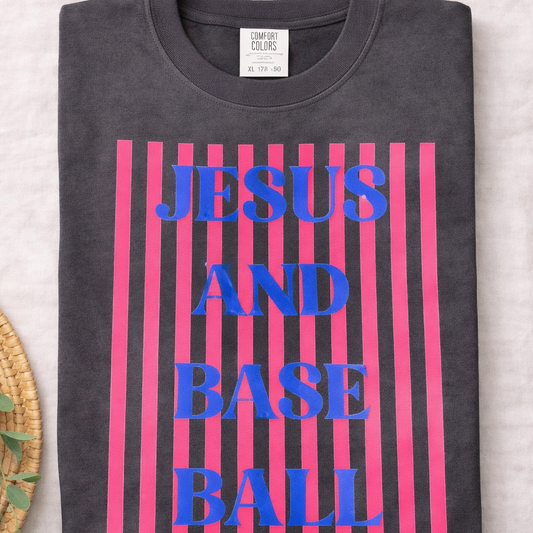 Jesus & Baseball - Hot Pink Stripes - Pepper Comfort Colors