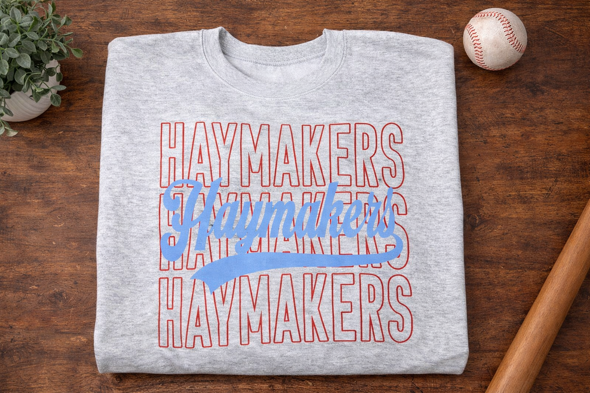 Haymakers Stacked Baseball - Ash Gray Gildan Sweatshirt