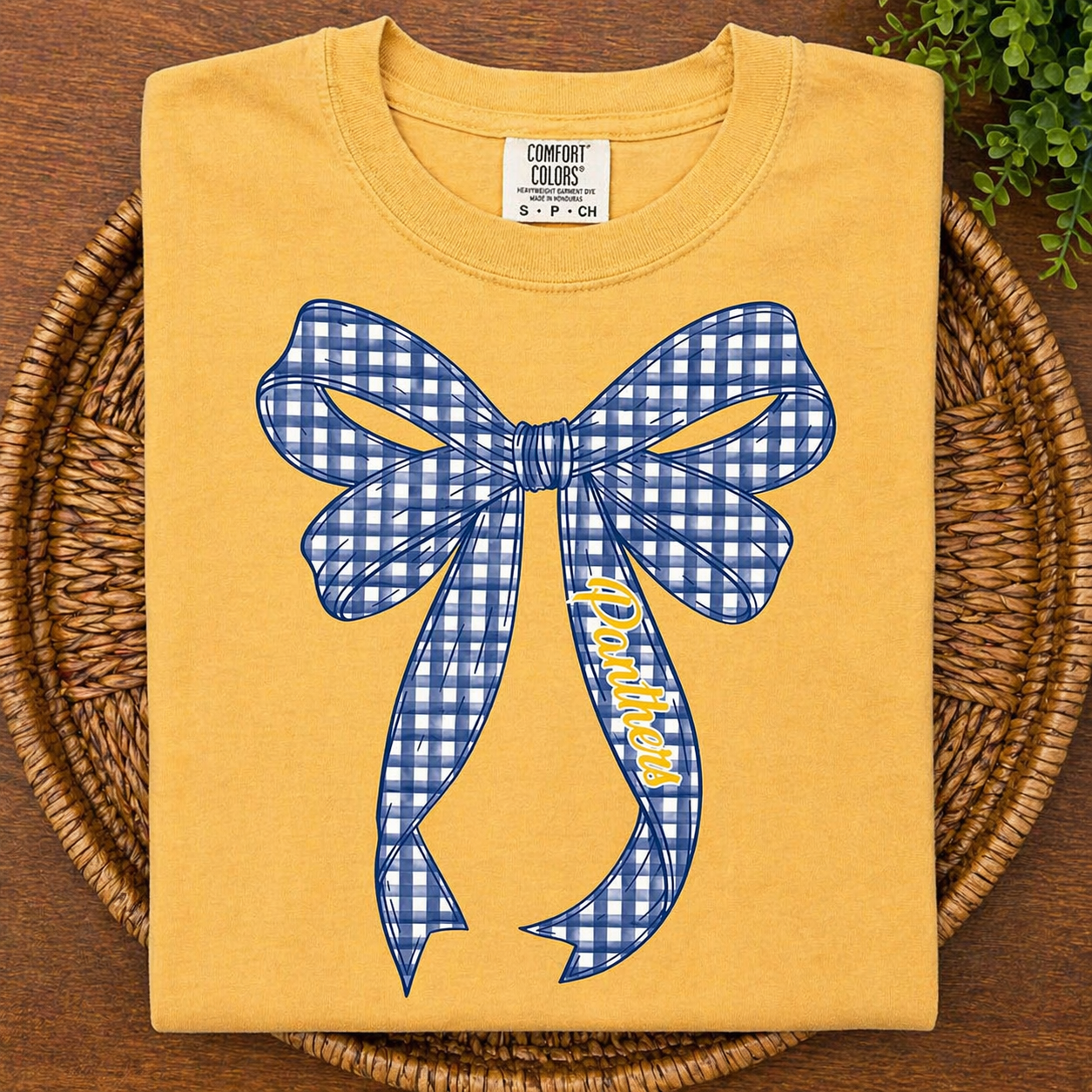 Panthers Plaid Bow - Mustard Comfort Colors