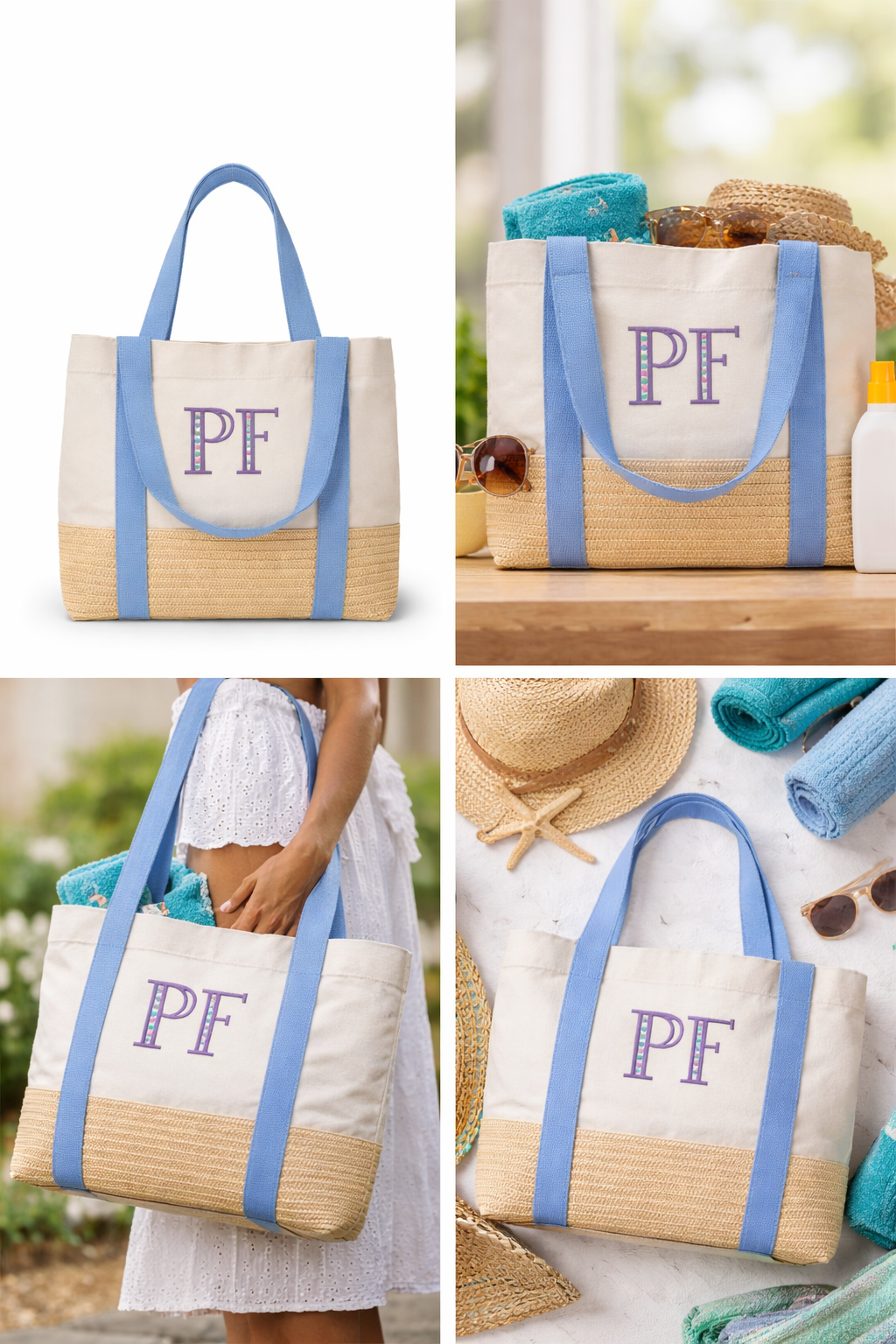 Monogrammed Large Canvas Tote bag - 4 Colors