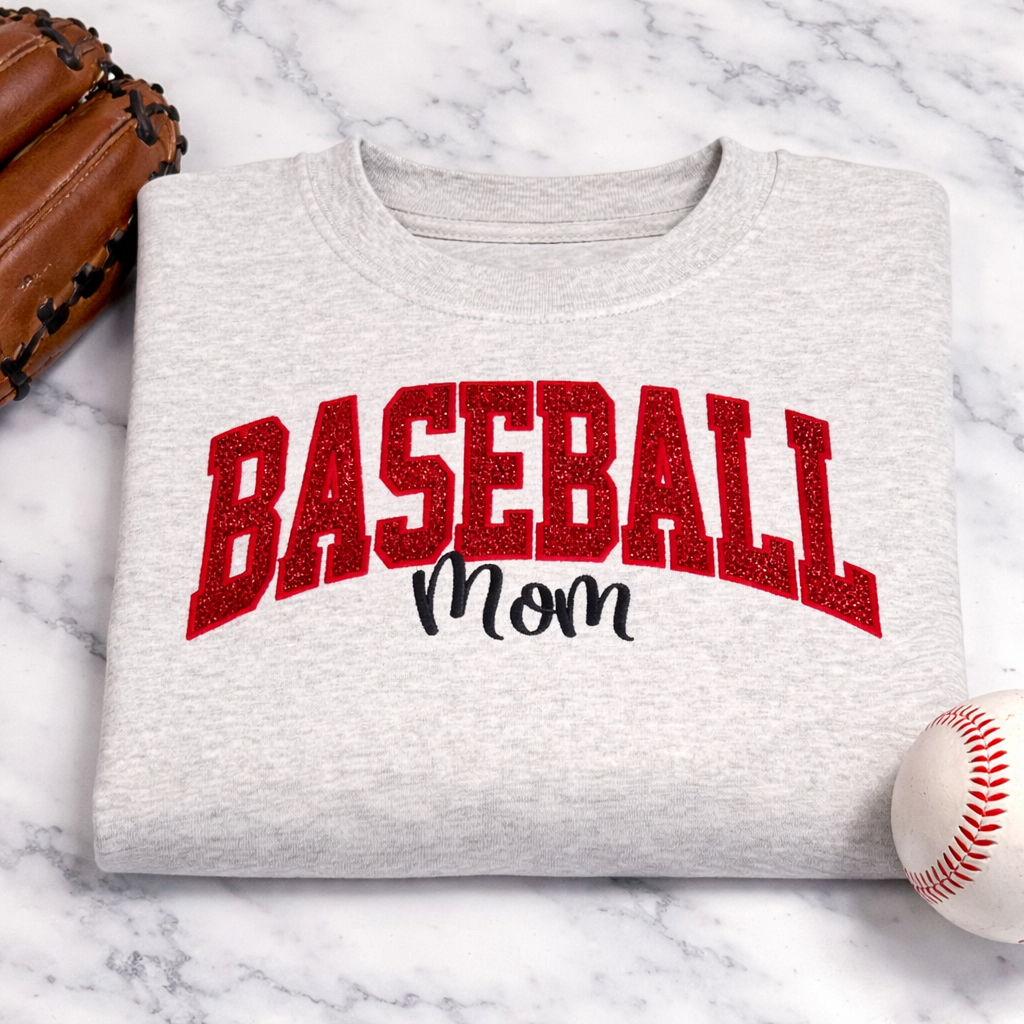 Baseball Mom - Embroidered - Gildan Ash Gray