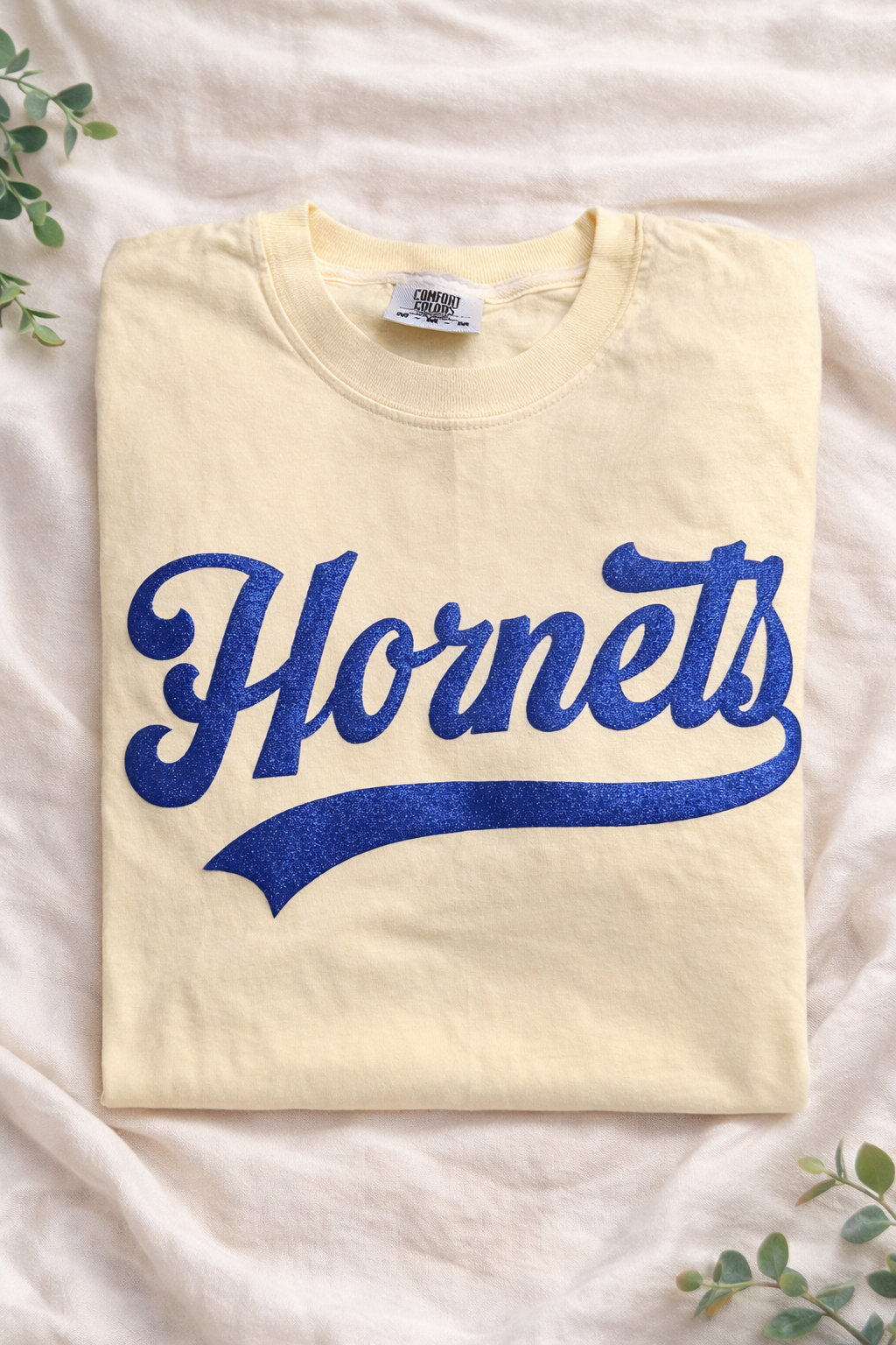 Butter Comfort Colors Hornets -Glitter Royal Blue PUFF