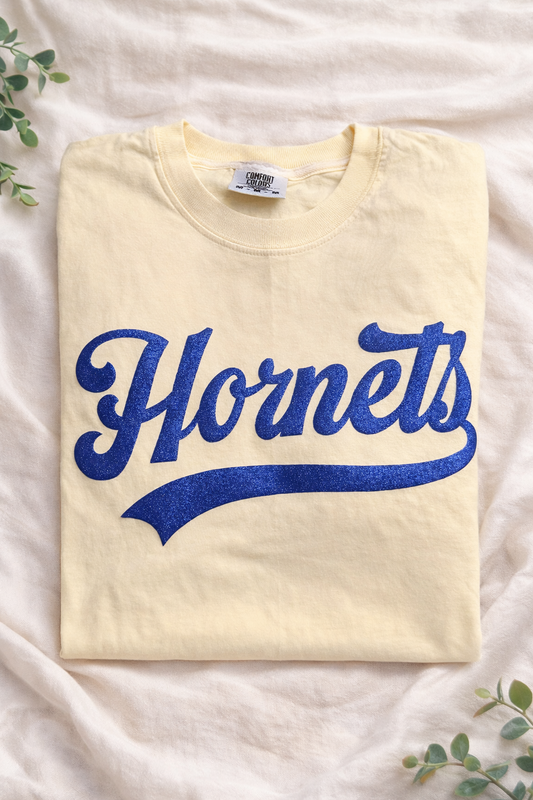 Butter Comfort Colors Hornets -Glitter Royal Blue PUFF