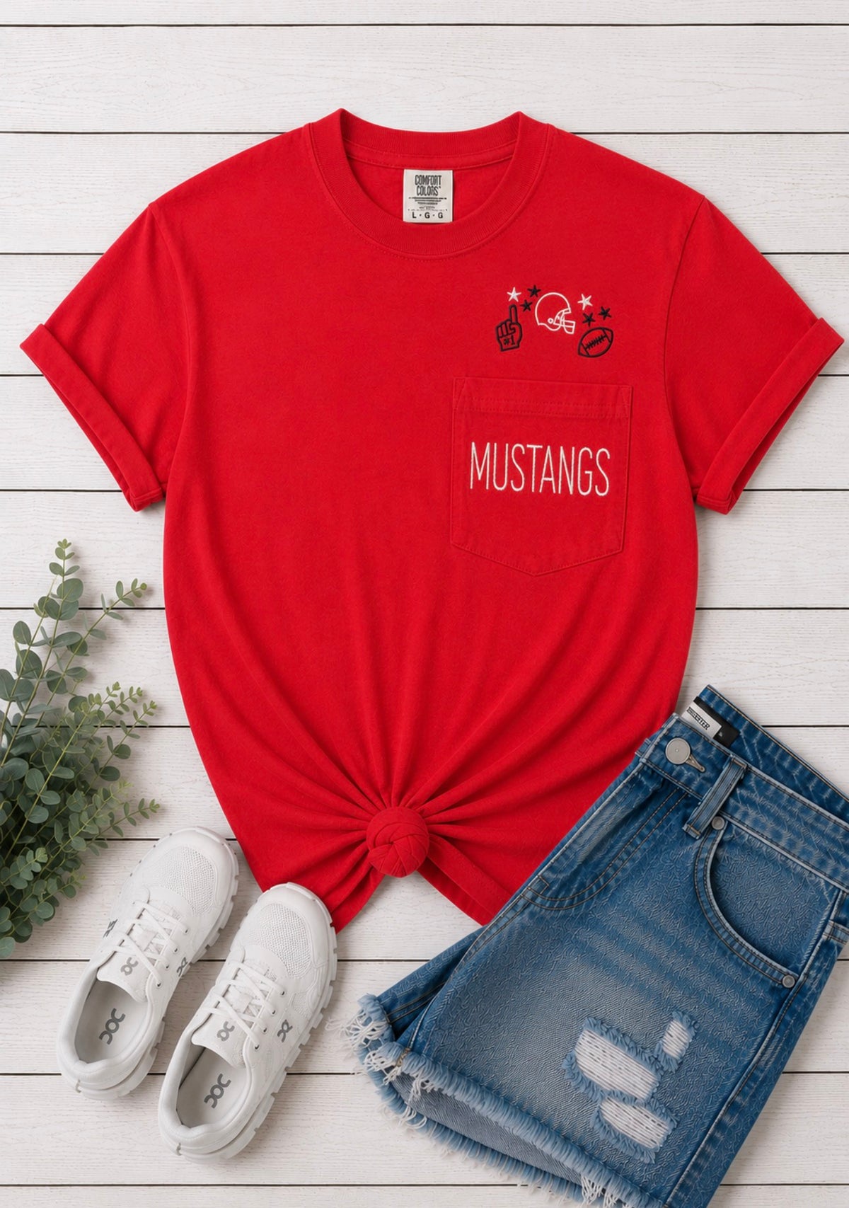 Mustangs Football Embroidered Pocket Tee