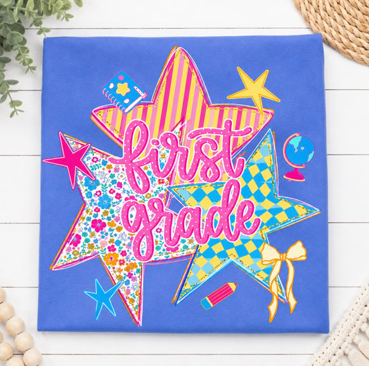 1st Grade Back To School Stars - Blue or Pink