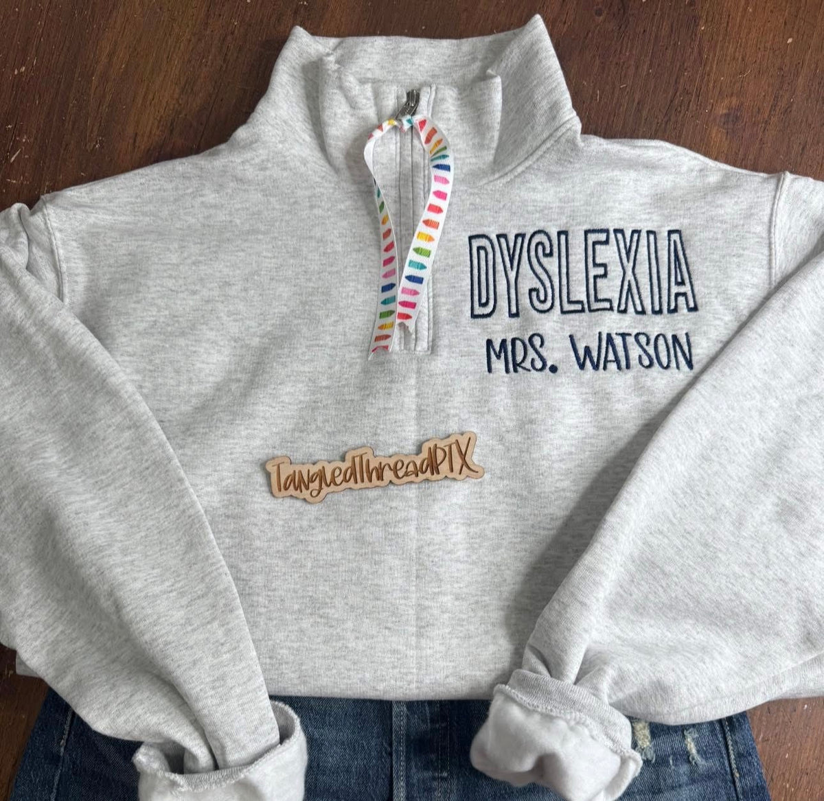 Ash Gray - 1/4 Zip Sweatshirts-Dyslexia & Personalized - Embroidered