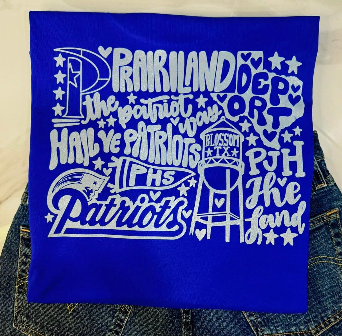 Royal Blue Patriots - White Collage Sweatshirt
