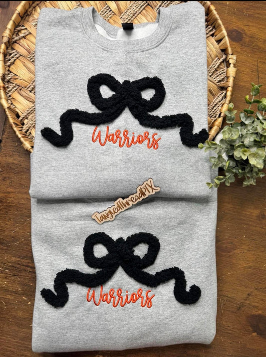 Black Chenille Bow Warriors - Embroidered