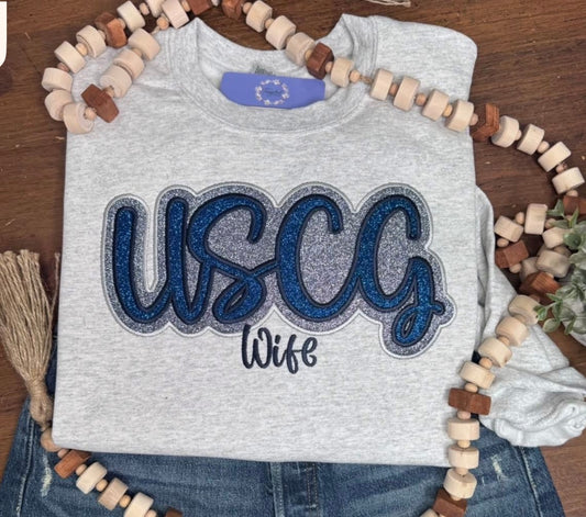 USCG Wife - Embroidered Sport Gray Sweatshirt