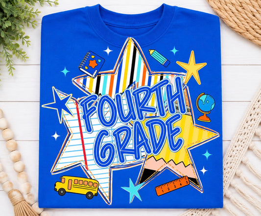 4th Grade Back To School Stars - Blue or Orange
