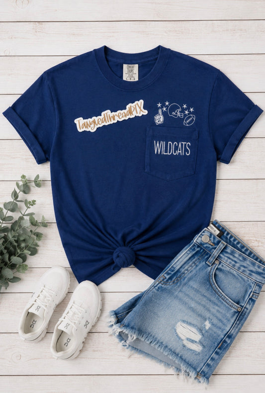 Wildcats Football Embroidered Pocket Tee