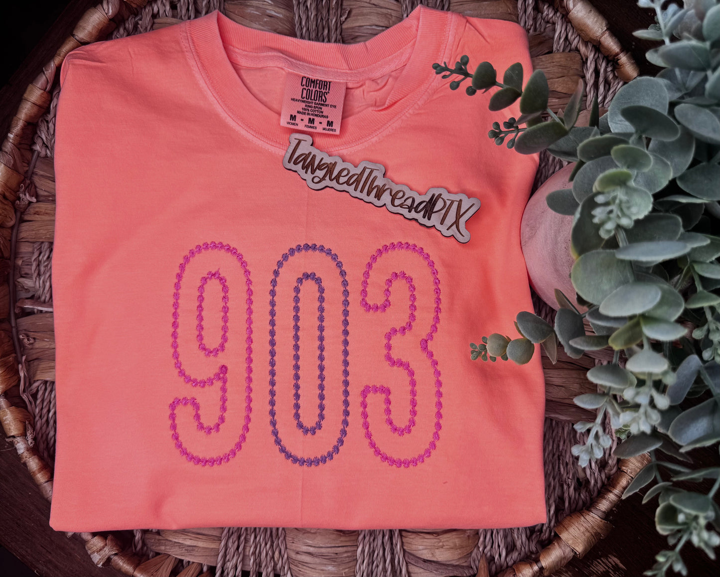903- Embroidered Burst Dots - Neon Cantaloupe