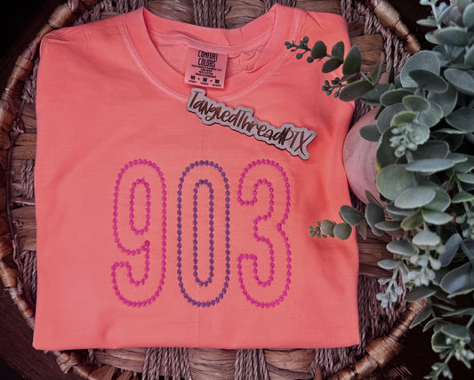 903- Embroidered Burst Dots - Neon Cantaloupe
