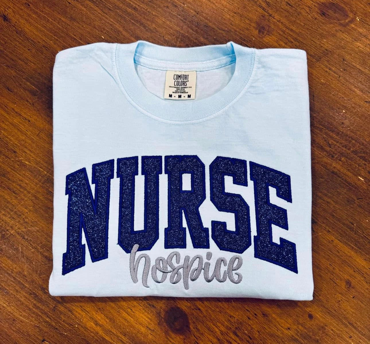 Light Blue Hospice Nurse - Navy Blue HTV - Embroidered