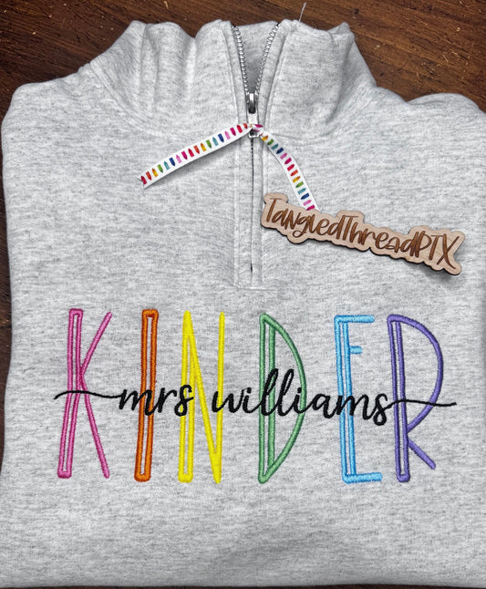 Ash Gray Kinder Personalized Quarter Zip - Embroidered
