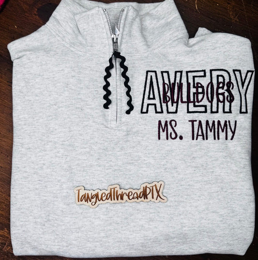 Ash Gray Avery Bulldogs Quarter Zip - Personalized & Embroidered