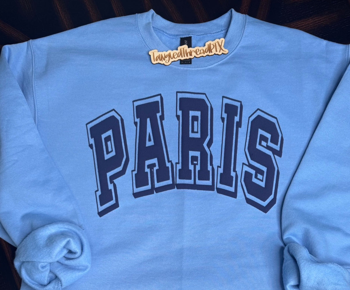 Carolina Blue Paris with Navy Puff