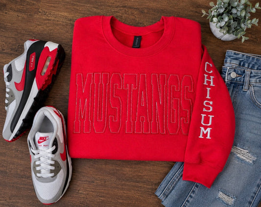 Red Mustangs Raggy - Red on Red with White Stitching - Embroidered