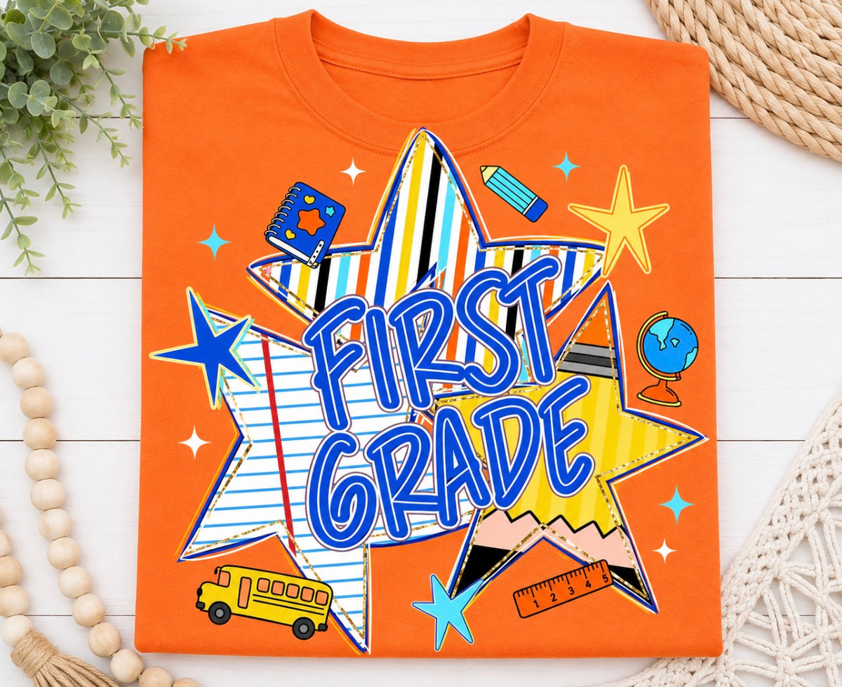 1st Grade Back To School Stars - Blue or Orange
