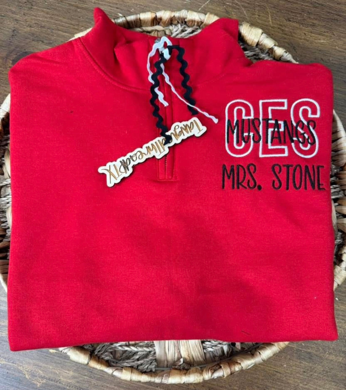 Red CES Mustangs 1/4 Zip Personalized Sweatshirt