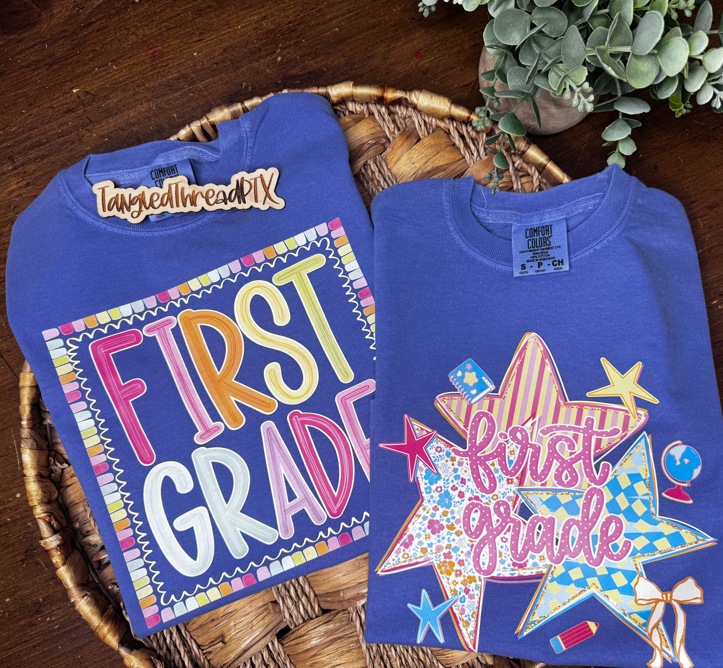 Colorful Grade Level Hand Lettered Tees - Blue or Purple