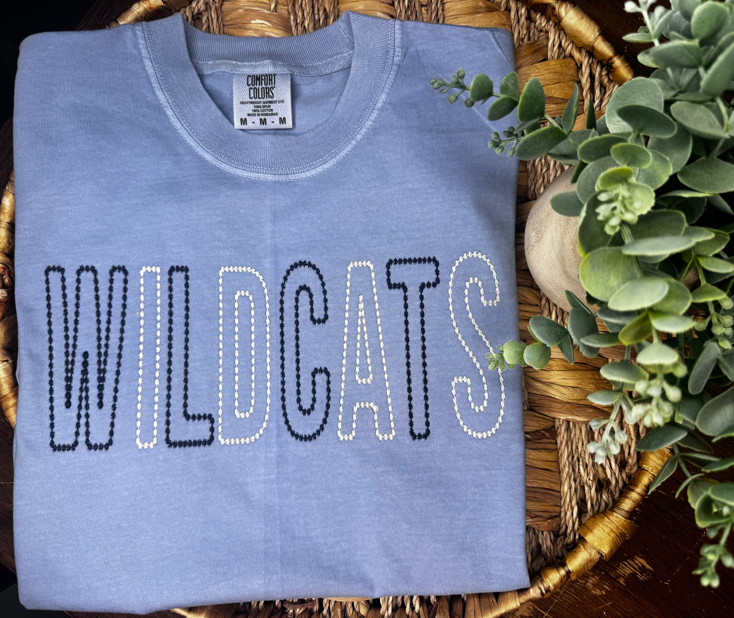 Wildcats- Embroidered Burst Dots - Washed Denim Blue
