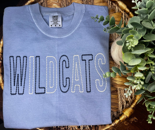 Wildcats- Embroidered Burst Dots - Washed Denim Blue
