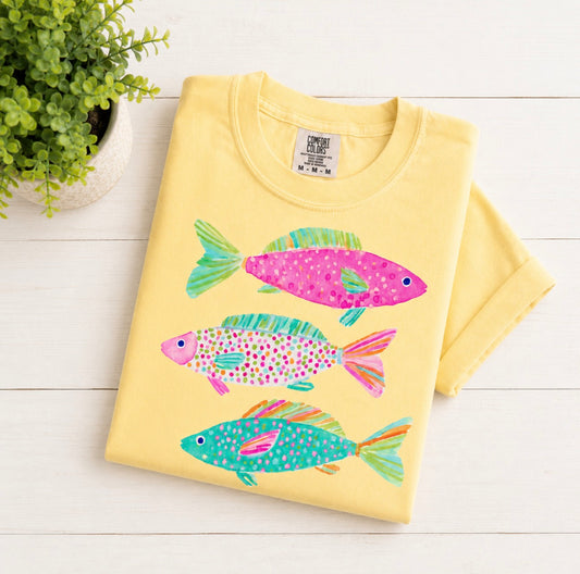 Fish Trio on Butter Yellow