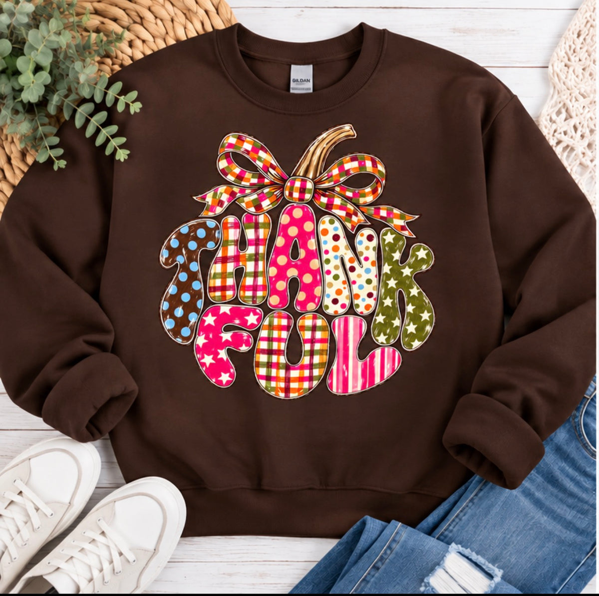 Plaid & Dots Thankful Pumpkin Sweatshirt