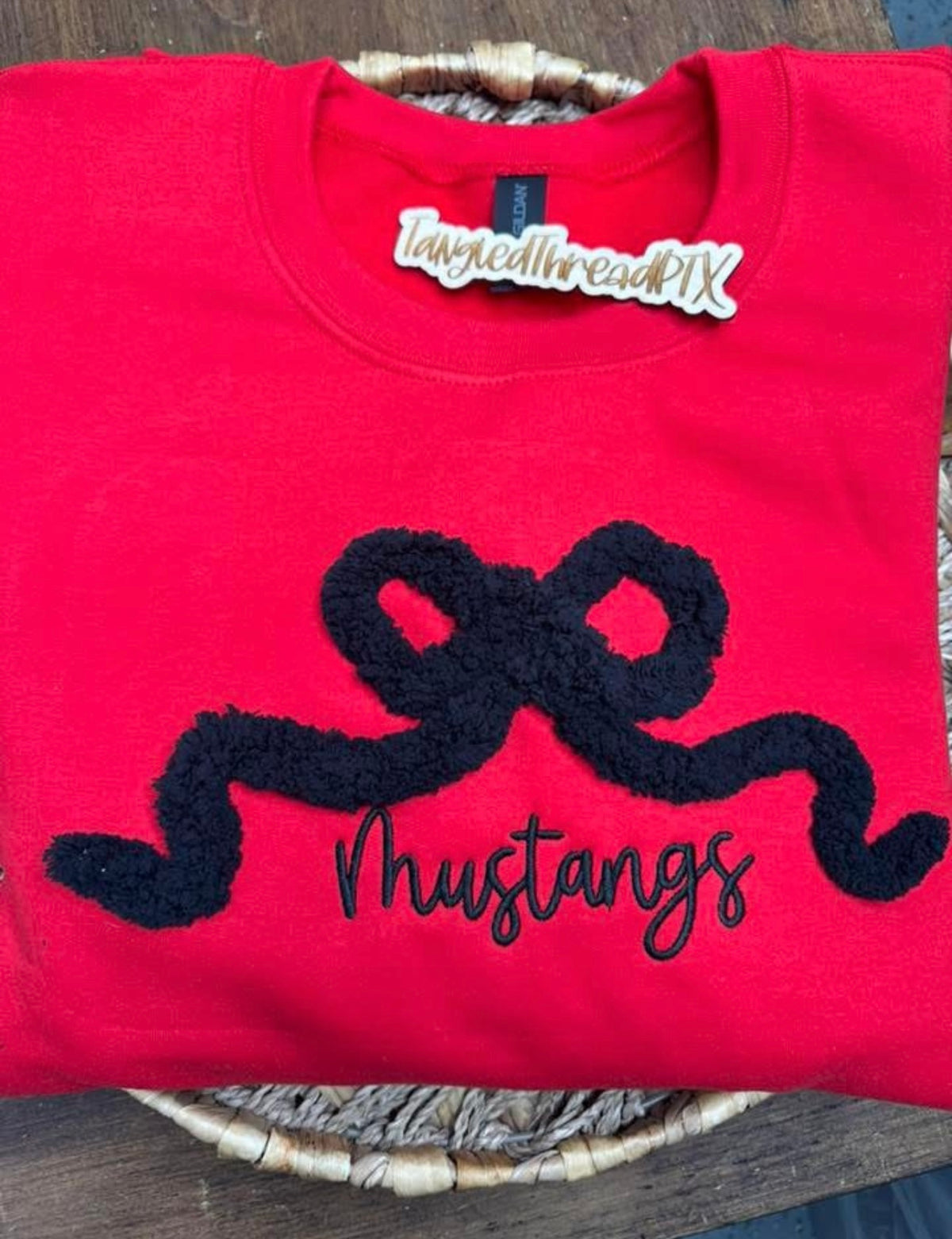 Red Mustangs - Black Chenille Bow - Embroidered