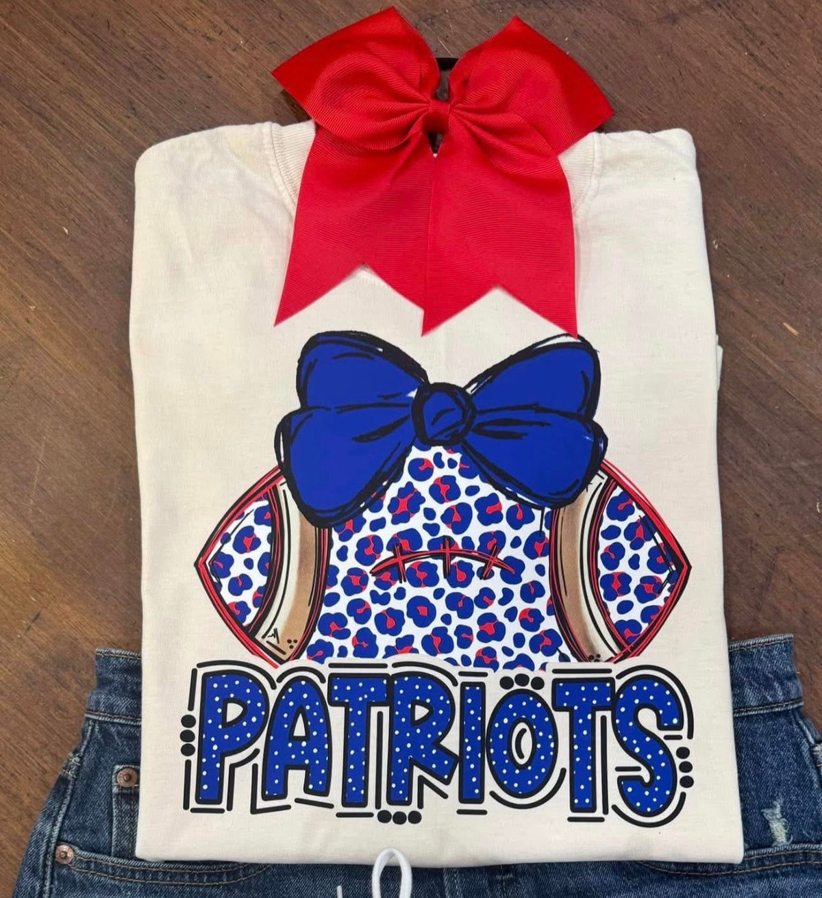 Patriots Football Bows & Dots - Ivory