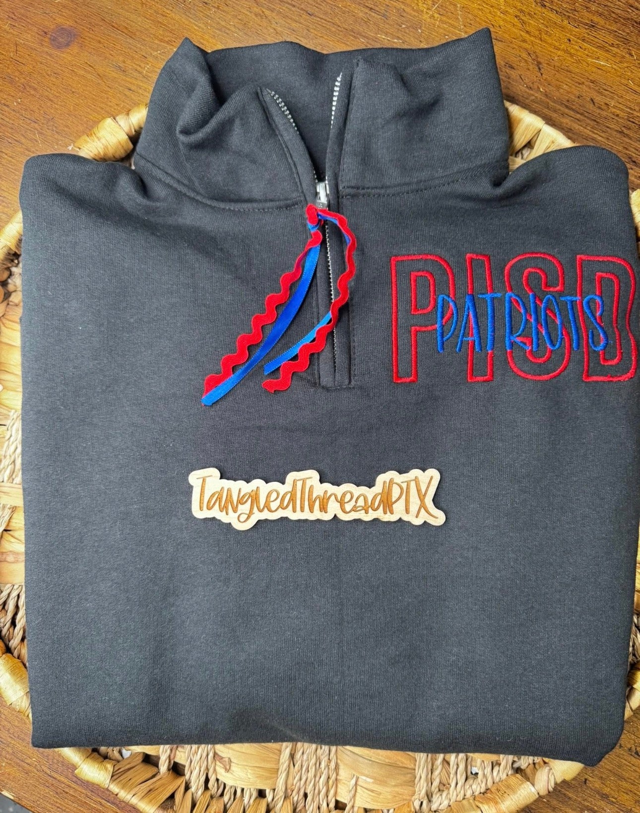 PISD / Patriots - Red Version - EMBROIDERED  - 1/4 quarter zip sweatshirt ￼