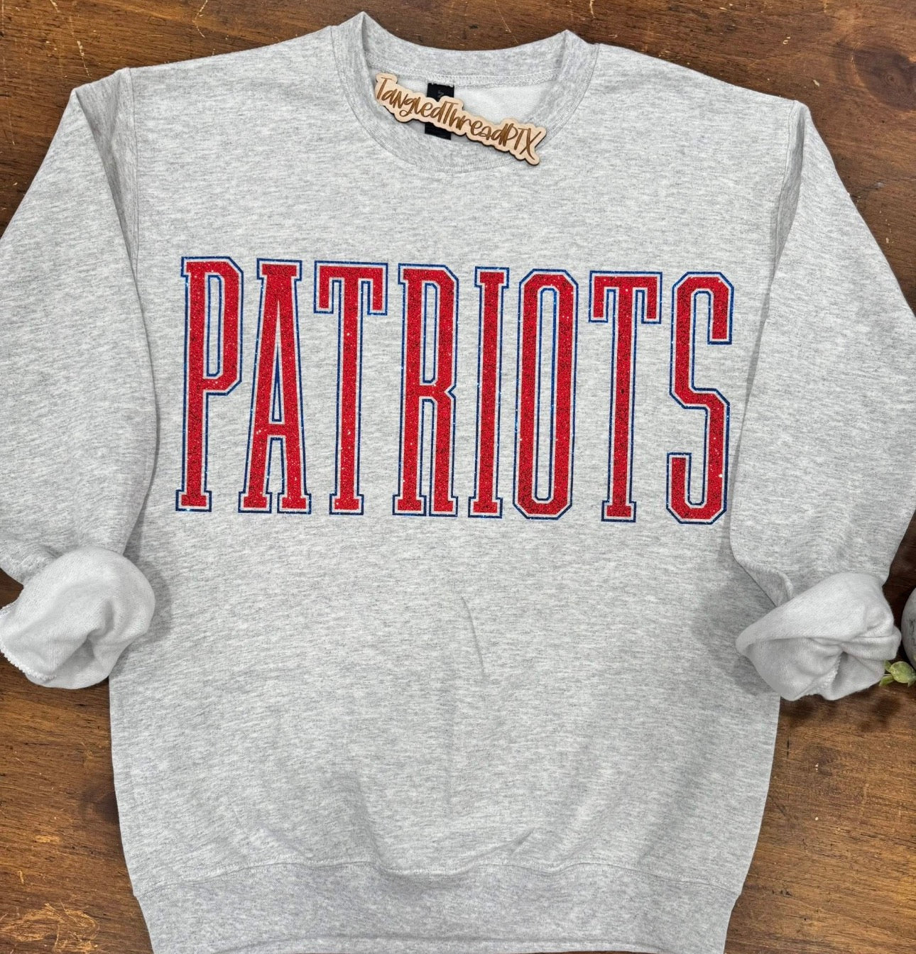 Patriots Tall Letters - Red Glitter / Blue Outline