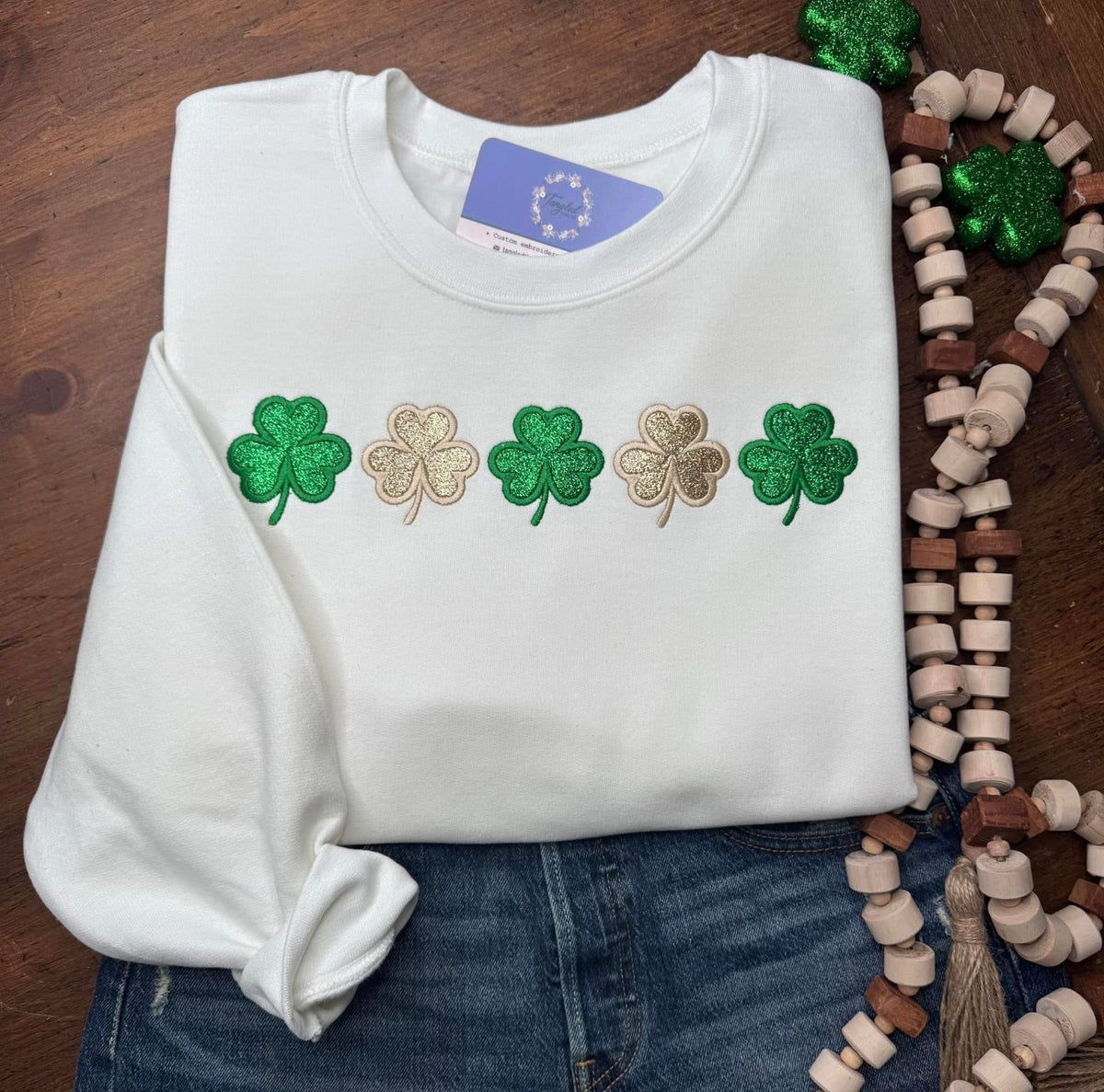 Gold and Green Shamrocks - Embroidered