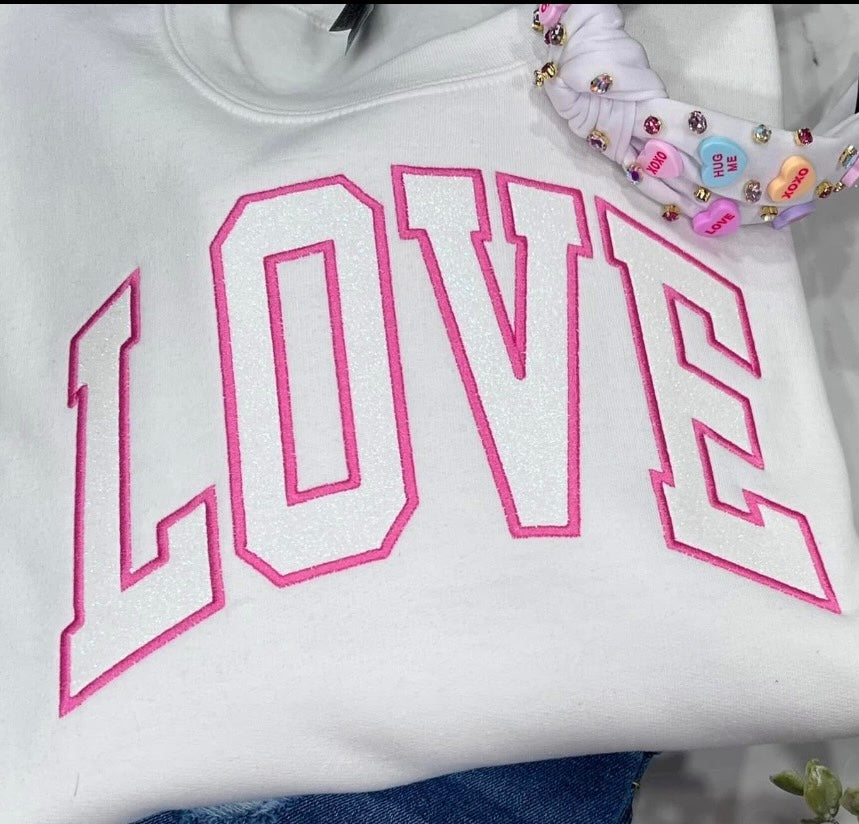 White Love Pink Thread - Embroidered
