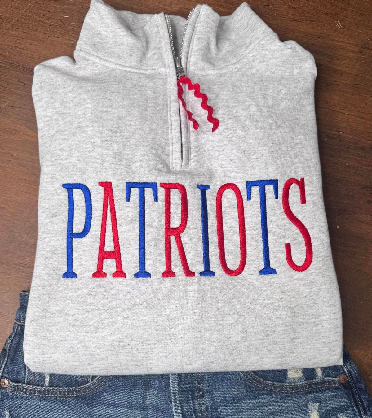 Patriots - Tall Letters - Alternating Thread Colors - 1/4 Zip - Embroidered