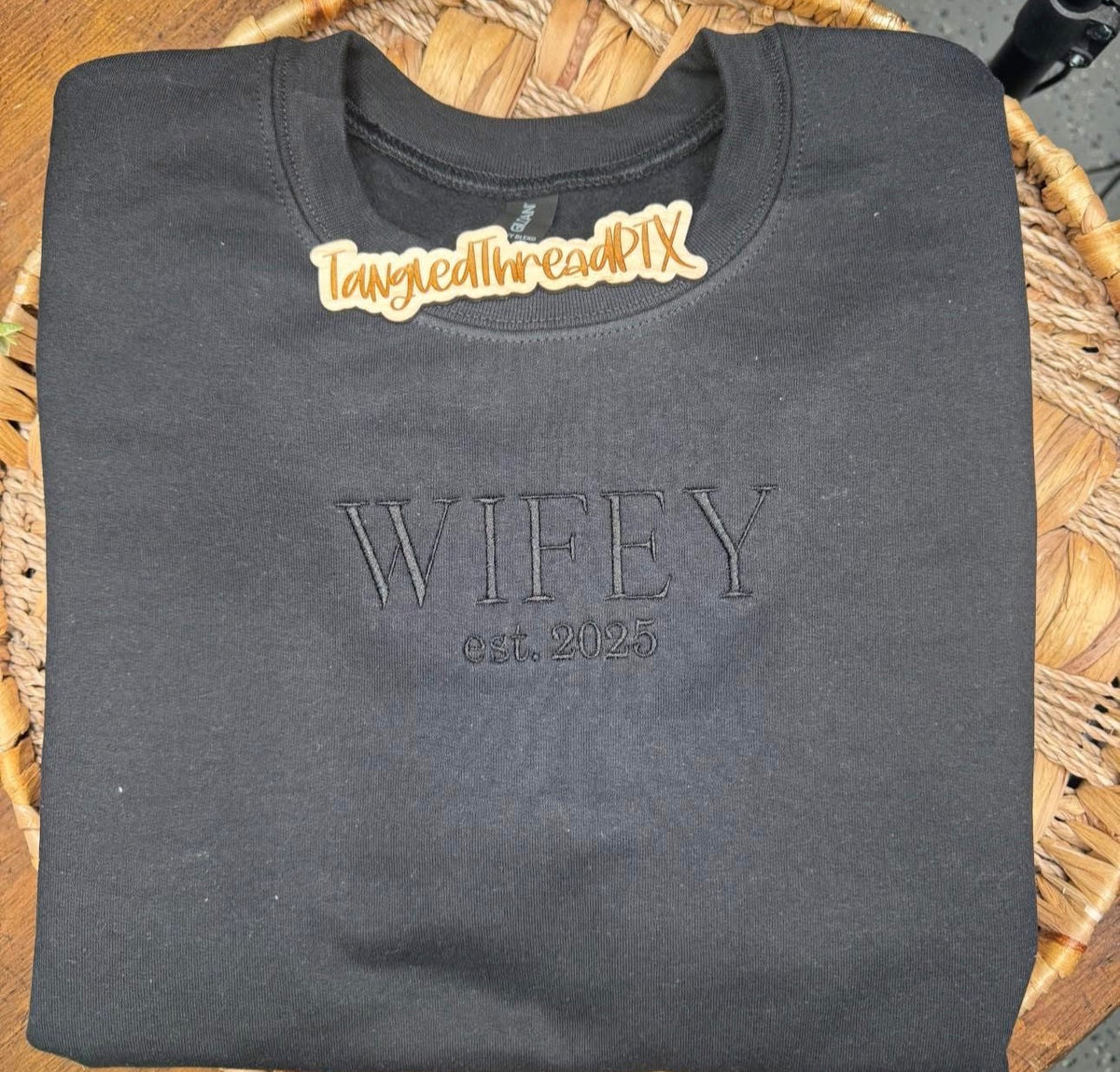 Black Monochromatic Wifey EST Date - Embroidered