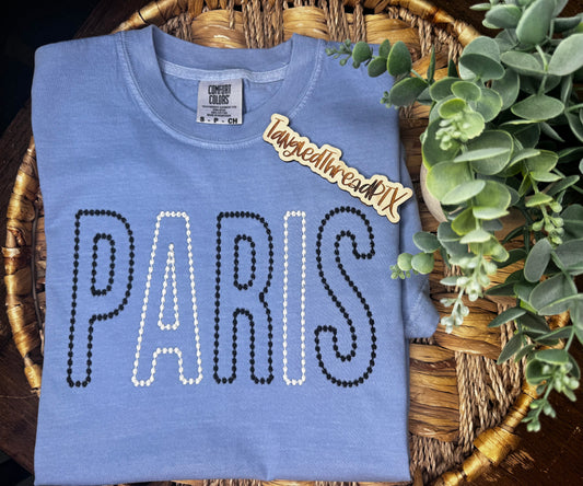 Paris- Embroidered Burst Dots - Washed Denim Blue
