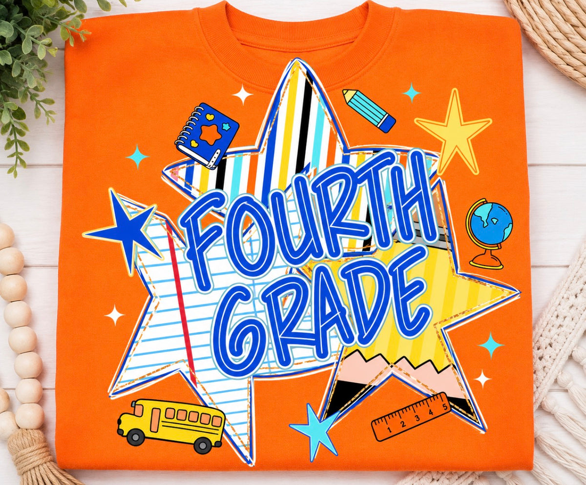 4th Grade Back To School Stars - Blue or Orange