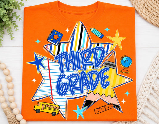 3rd Grade Back To School Stars - Blue or Orange