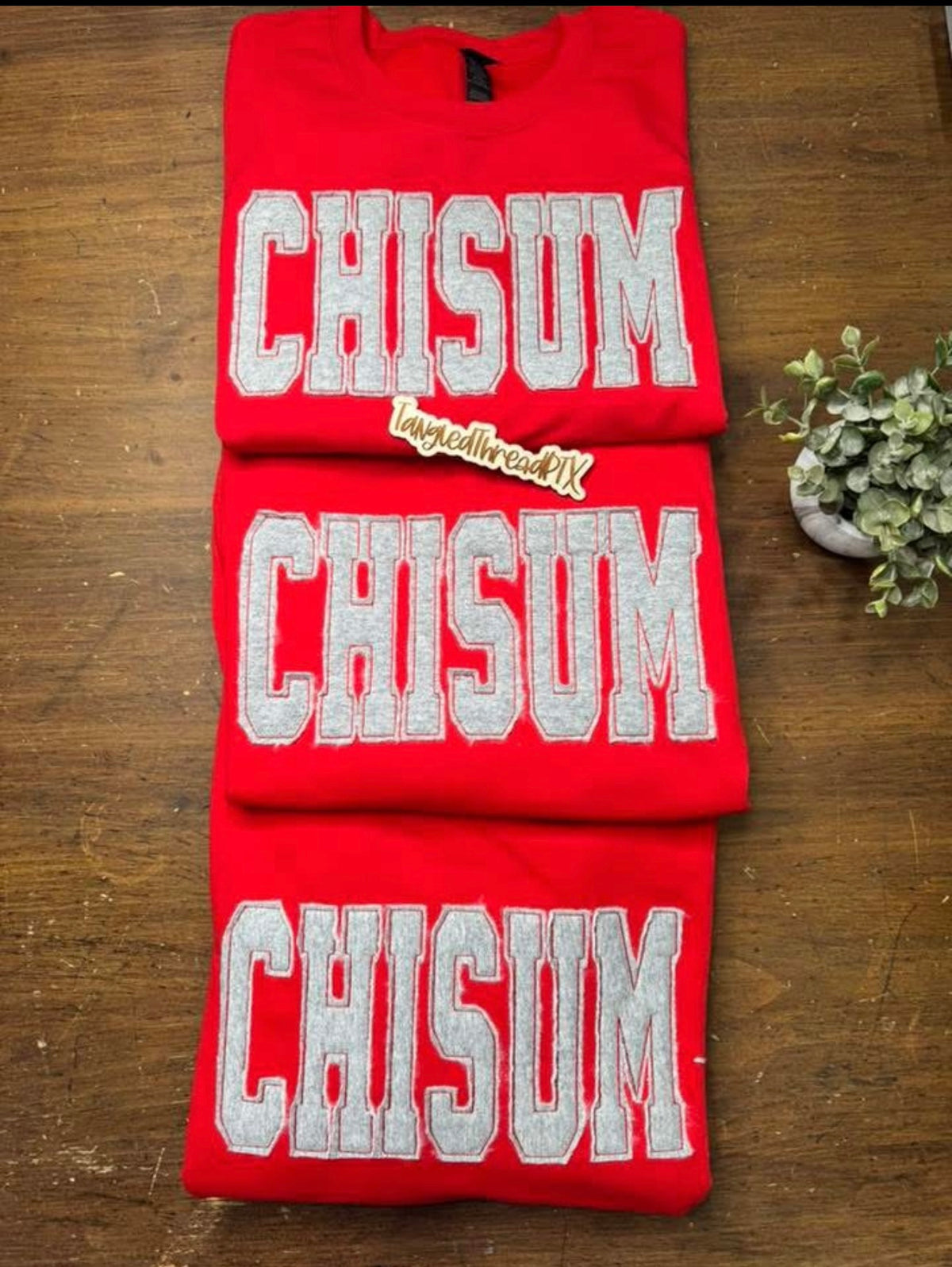 Red Chisum Raggy - Grey Letters with Red Stitching