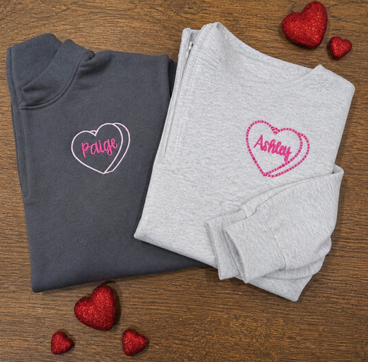 Candy Heart - Personalized & Embroidered 1/4 Zip Sweatshirts
