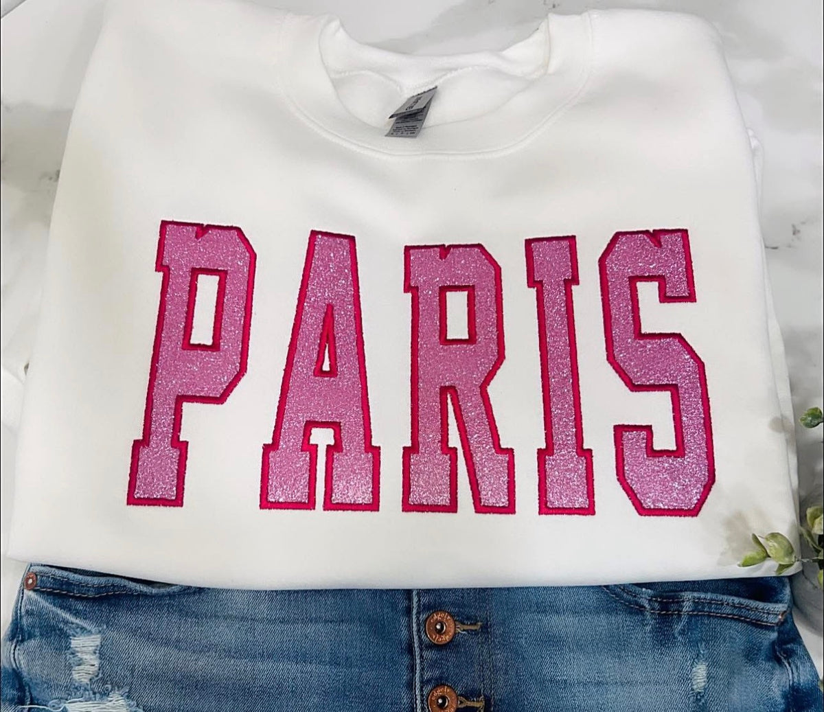 White PARIS - Pink On Pink Embroidered