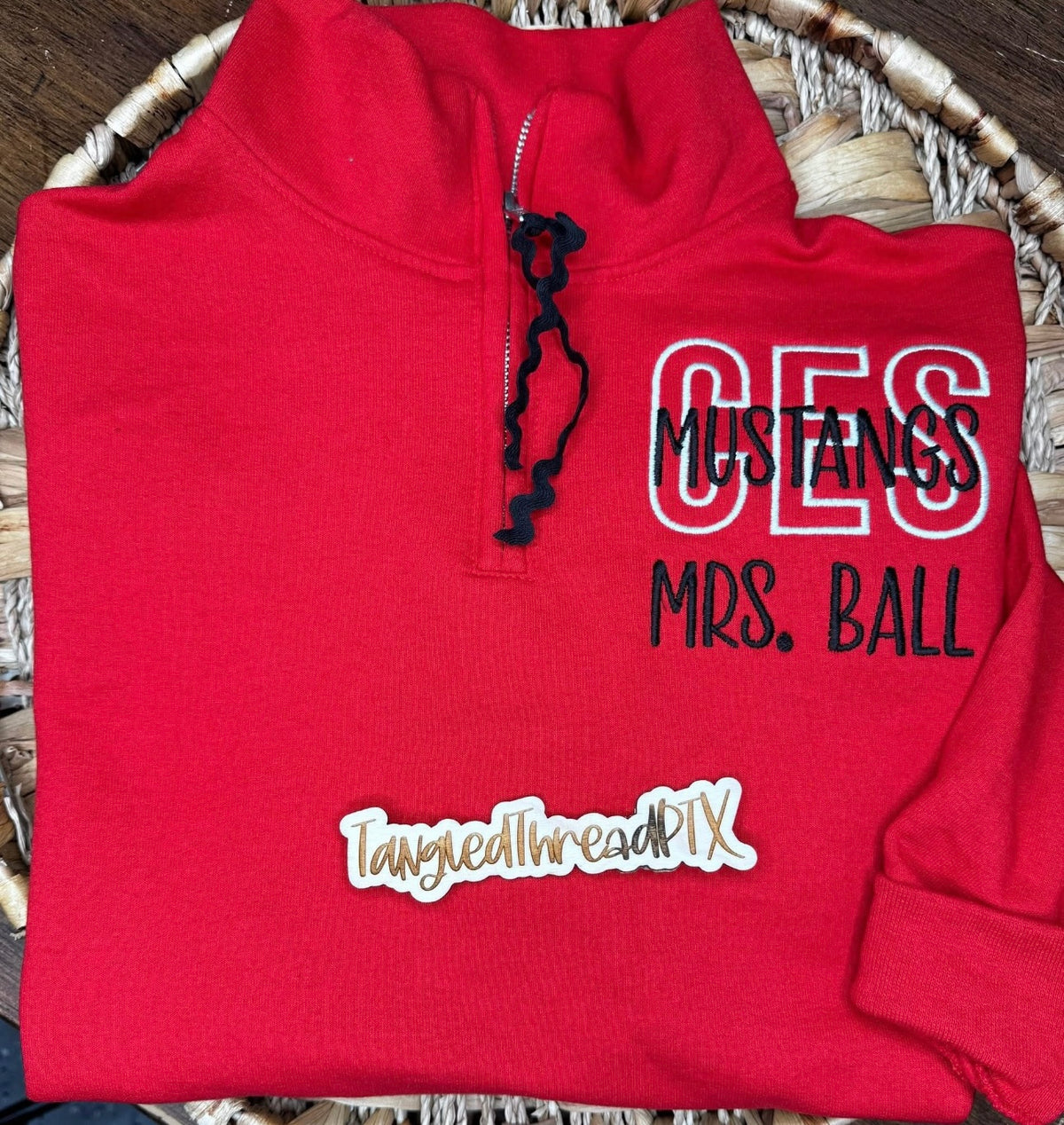 Red CES Mustangs 1/4 Zip Personalized Sweatshirt