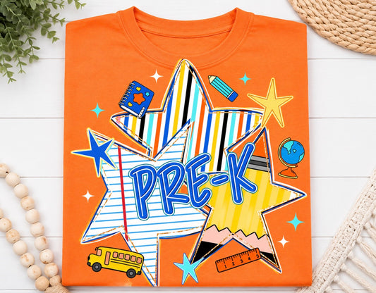 Pre-K Back To School Stars - Blue or Orange