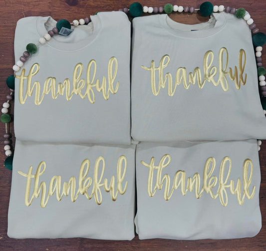 Sand Sweatshirt - Thankful Gold Metallic Puff