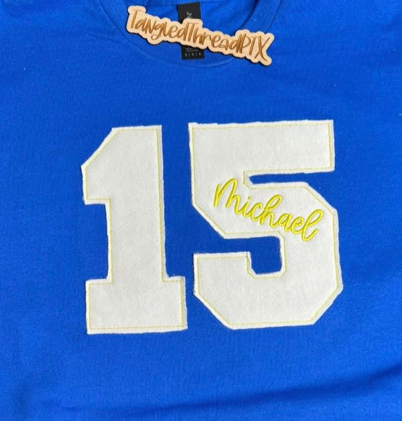 Jersey Number Raggy Embroidered & Personalized - Royal Blue Gildan Sweatshirt