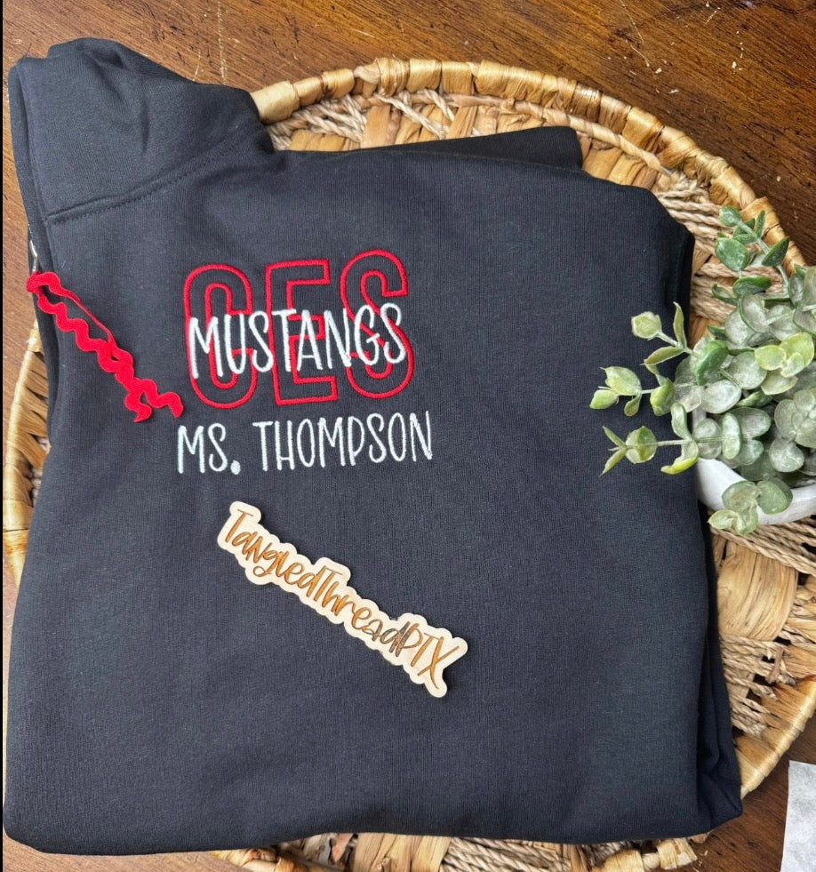 Black 1/4 Zip - Red CES - Personalized - Embroidered